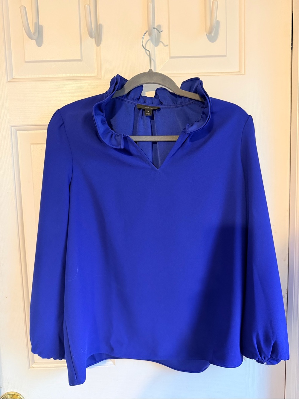 ✨ J.Crew Ruffle Neck Blouse – Royal Blue – Size M ✨